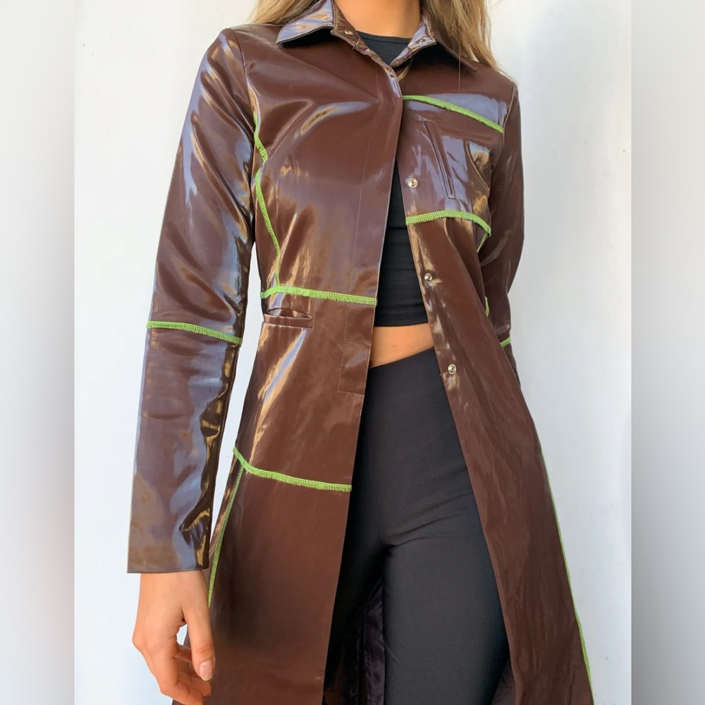 I.AM.GIA Dolls Kill vinyl chocolate trench coat, L, new